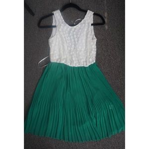 Green and white midi dress